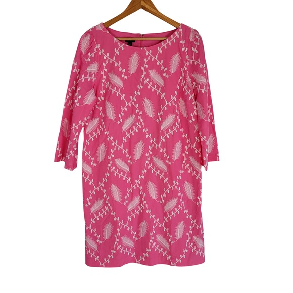 NEW Talbots Graceful Gardens Shift Dress Cotton Pastel Pink Size 12 Embroidered - Picture 2 of 12